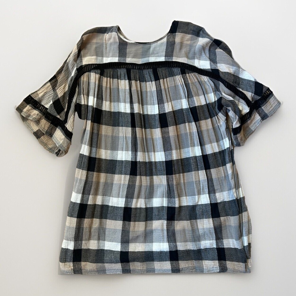 Maeve Anthropologie Plaid Kimono Sleeve Tunic‎ Mini Dress Babydoll XS Retro